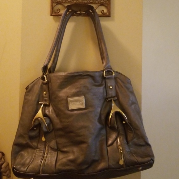 Women's gray purse with gold accents - Picture 5 of 6